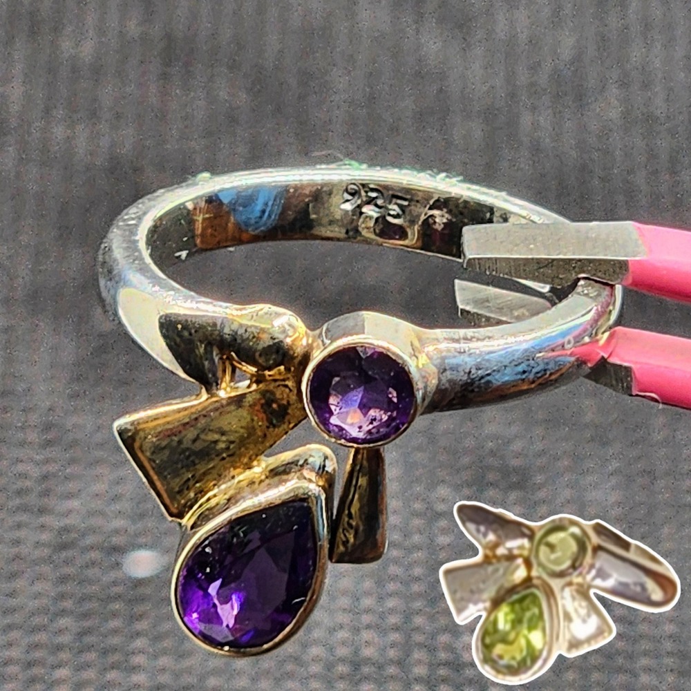 Artisan Handmade Sterling Silver 18K Gold Gemstone Ring Women 4 6.25 Purple Gem